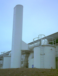 Twin annular carbon filters and stack at a Scottish sewage treatment facility